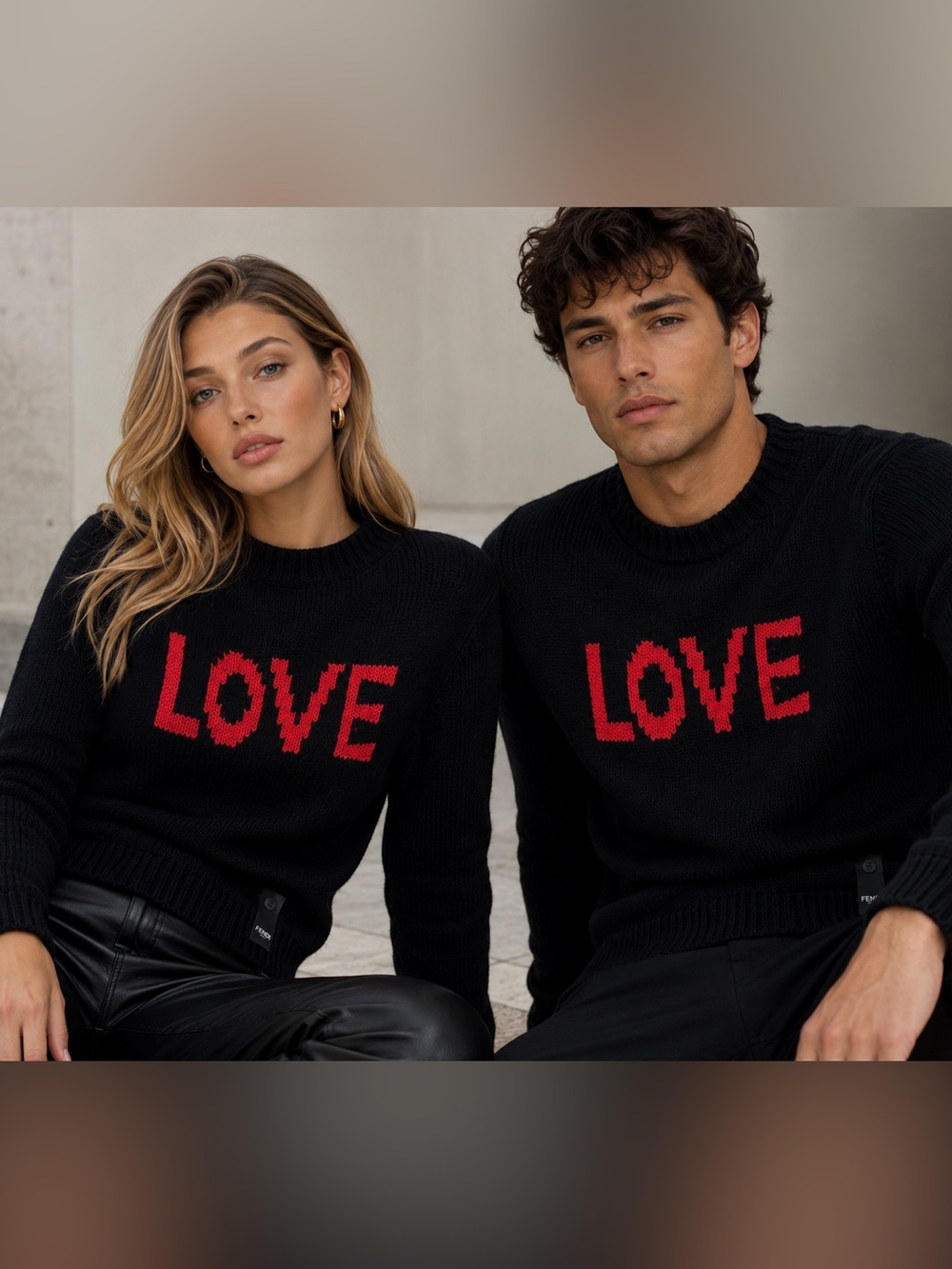 Fendi wool sweater featuring a red intarsia "LOVE" graphic  Unisex